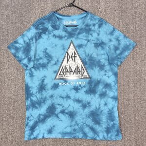 Def Leppard T-Shirt Mens Large Blue Tie Dye Rock Of Ages Rock Band 80s Music